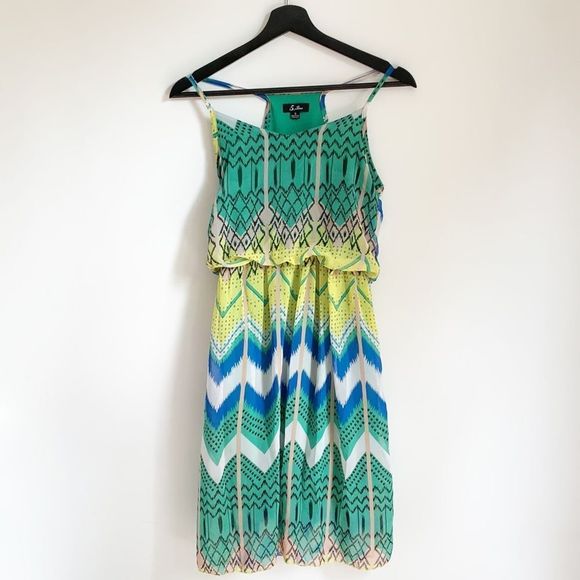 🌈 3/$20 5th & Love pattern boho blues flowy dress - Picture 1 of 9